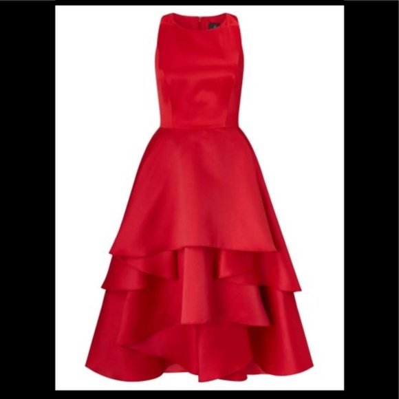 Classy Beautiful Red Satin Tiered Cocktail Dress - Picture 3 of 4